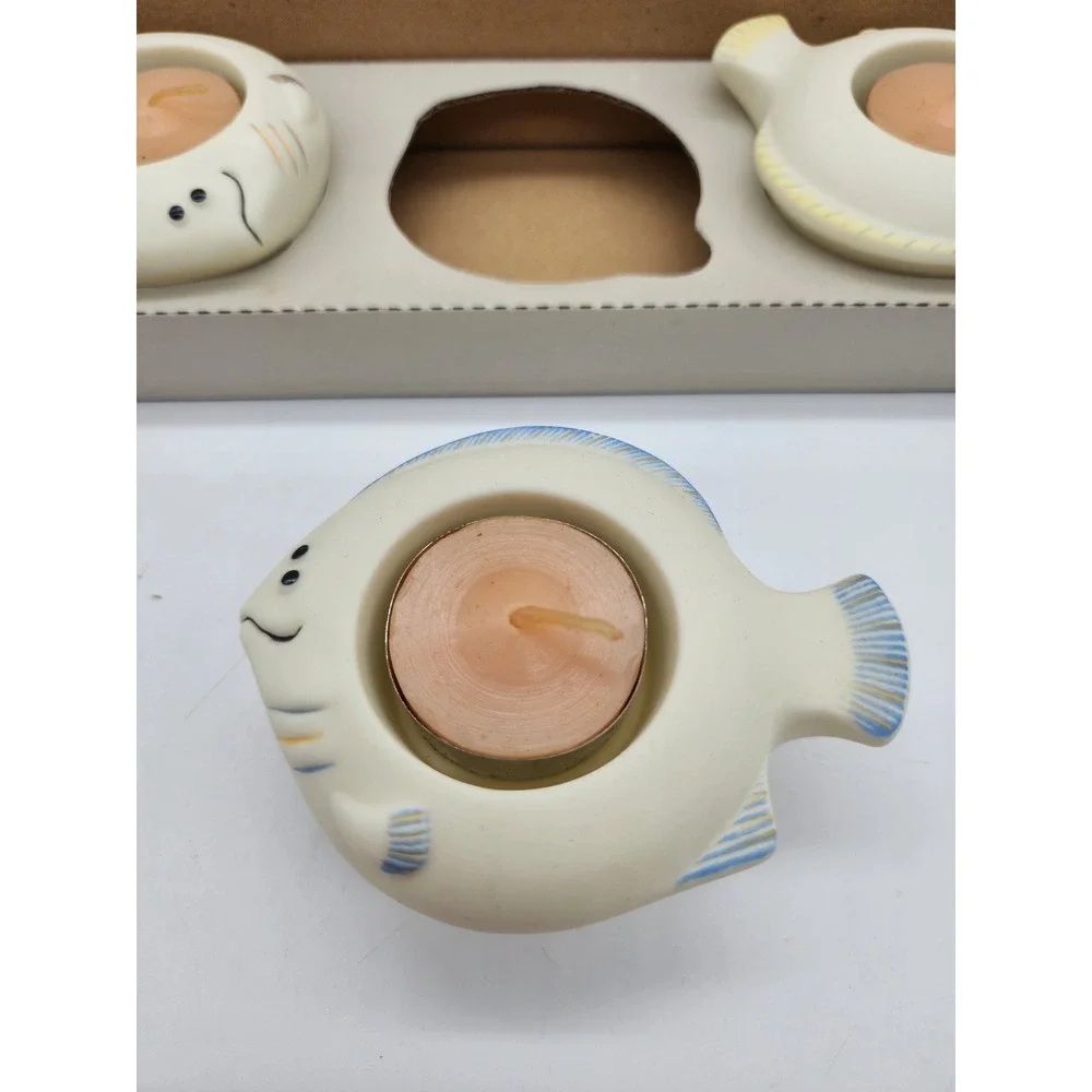PartyLite Aqua Pals P7144 Fish Tea Light Candle Holder Trio Set with Candles